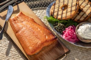 TEC Grills Hot Smoked Salmon - Ready to Eat with Grilled Bagels and Cream Cheese