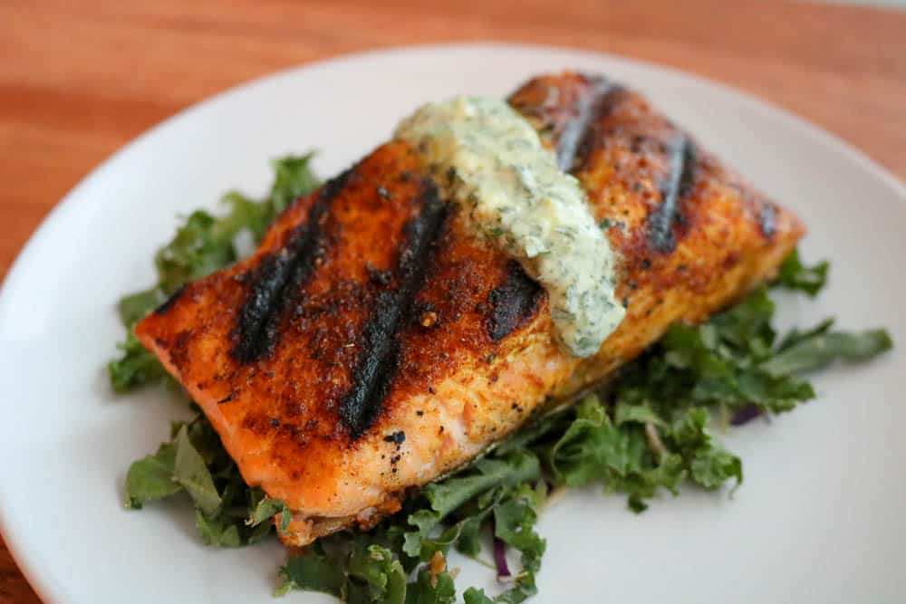 GRILL RESOLUTION GRILLED CURRY SALMON with YOGURT MINT SAUCE