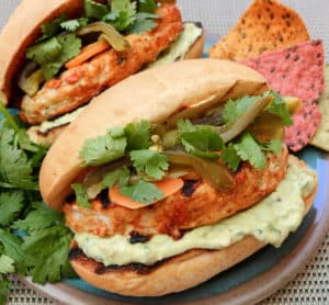 TEC Grills Burgers - Fajita Lime Chicken Burgers with Spicy Guacamole and Escabeche