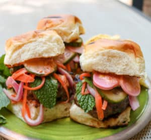 TEC Grills Burgers - Lemongrass Pork Sliders with Chili Garlic Mayonnaise and Cucumber Carrot Pickles