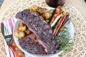 TEC Grills Red Wine and Rosemary Grilled Short Ribs - Short Ribs Plated with Grilled Potatoes and Carrots