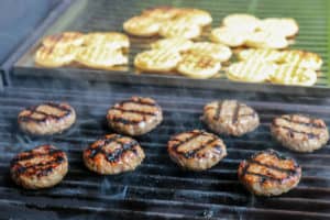 TEC Grills Burger Recipes - Breakfast Sausage Sliders with Waffle Buns on the Grill
