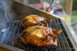 TEC Grills Pomegranate and Citrus Smoked Cornish Hens - On the Grill